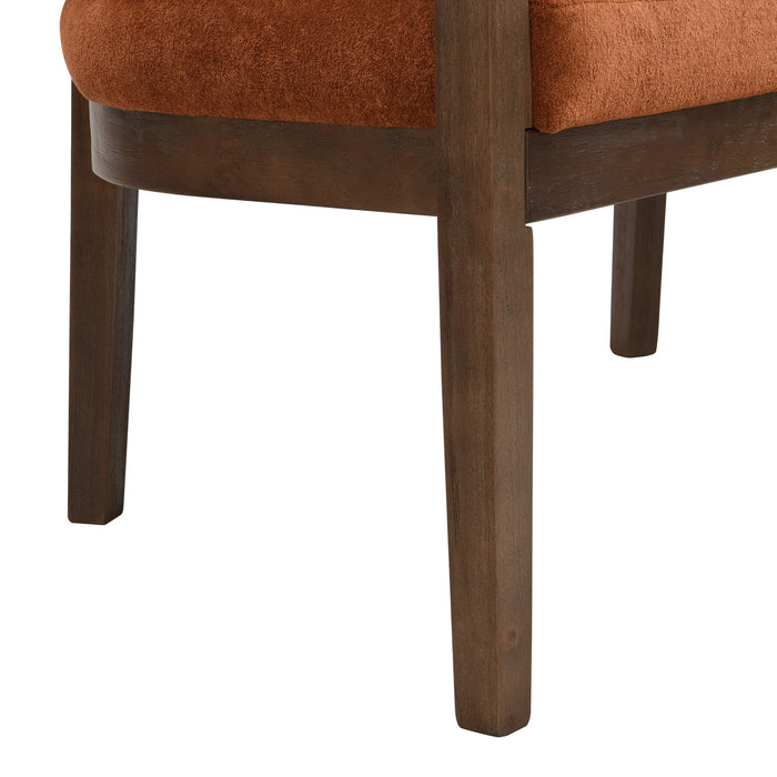 Rattan 47.5 Inch Rattan Upholstered Loveseat with Hand-Woven Backrest, Dark Orange, Walnut