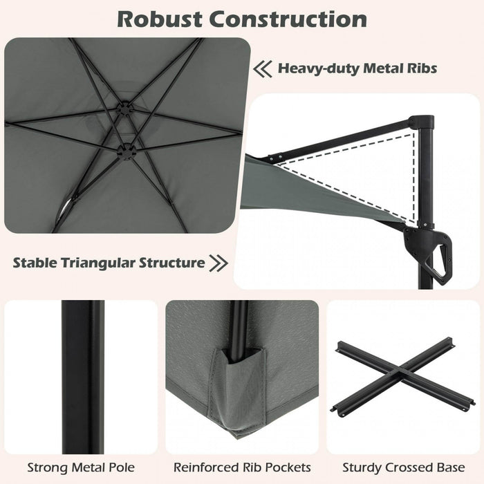 Costway 9 FT Patio Cantilever Umbrella with Sun-Protective Canopy, Top Air Vent Cross Base Gray
