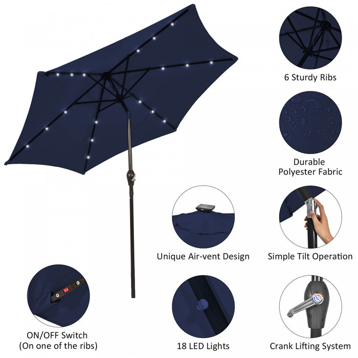 Costway 9 FT Patio Solar Umbrella LED Patio Market Steel Tilt with Crank Outdoor Navy