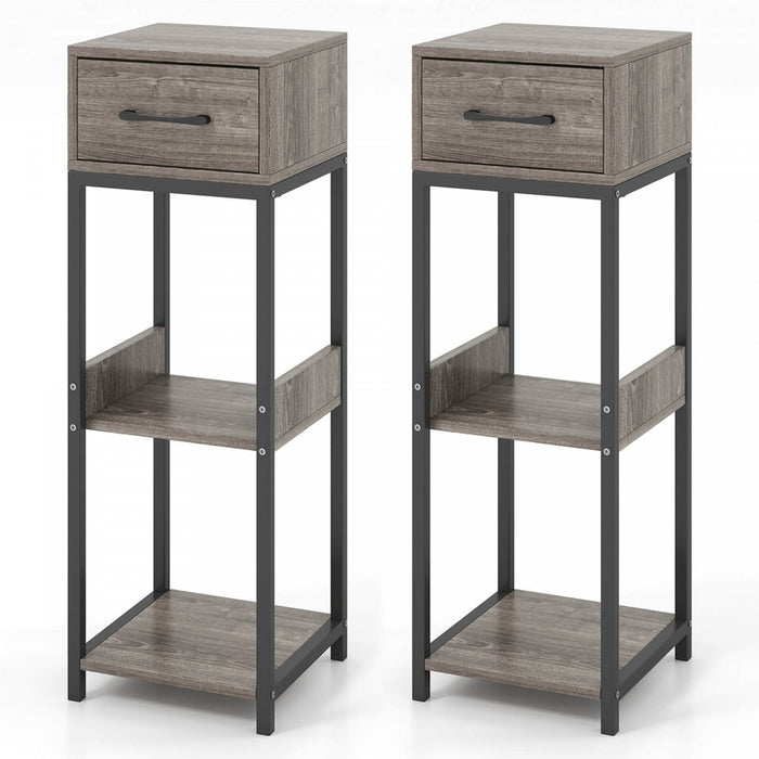 Costway 2 Pack 3 Tier Indoor Tall Plant Stand With Drawer Anti-tipping Devices Display Shelf