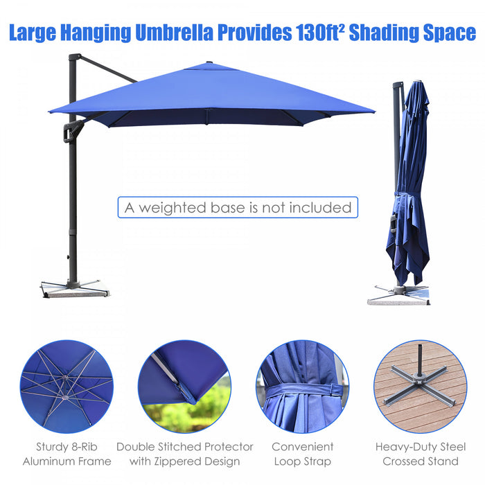 Costway 10'x13' Patio Offset Cantilever Umbrella Aluminum 360° Rotation Tilt Navy