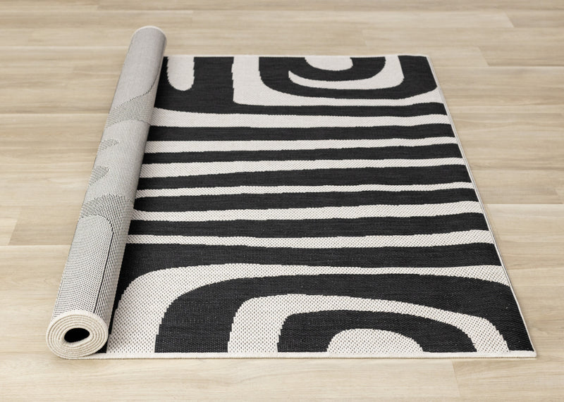 Jackson Black White Abstract Lines Outdoor Rug, 7'10\" x 10'6\" Outdoor Area Rug