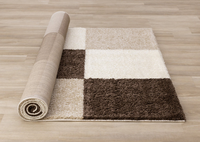 Fairmont Brown Beige White Checkered Rug, 7'10\" x 10'6\" Indoor Area Rug