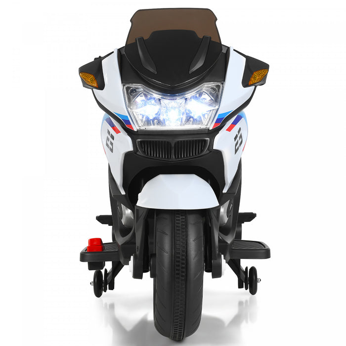 Costway 12v Kids Ride On Motorcycle Electric Motor Bike W/ Training Wheels & Light White