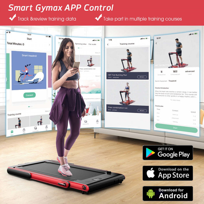 Superfit 2.25hp 2 In 1 Folding Treadmill Jogging Machine W/app Control Red