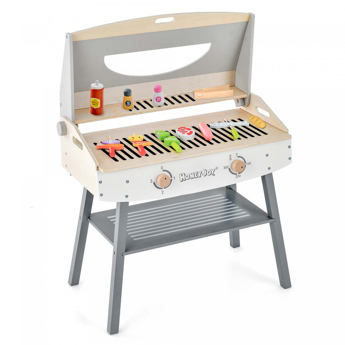 Costway Kids Barbecue Grill Playset, Wooden Kitchen Playset With Clip 4 Bbq Poles