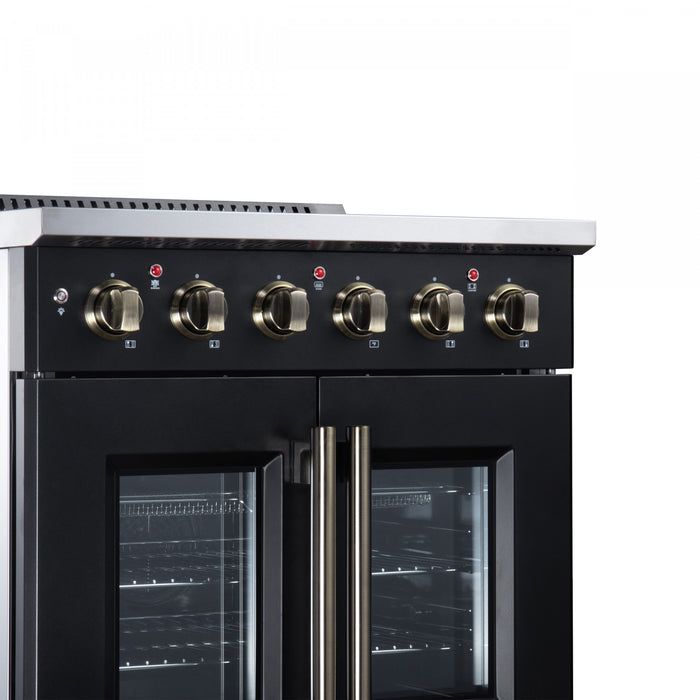 Galiano 30 Inch French Door Electric Range, 4 radiant burners, 4.32 cu.ft., Black - FFSEL6917-30BLK