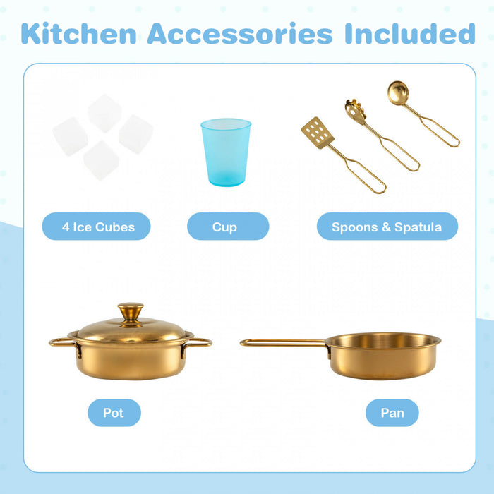 Costway Kid's Pretend Play Kitchen Toddler Kitchen Playset With Blackboard Beige