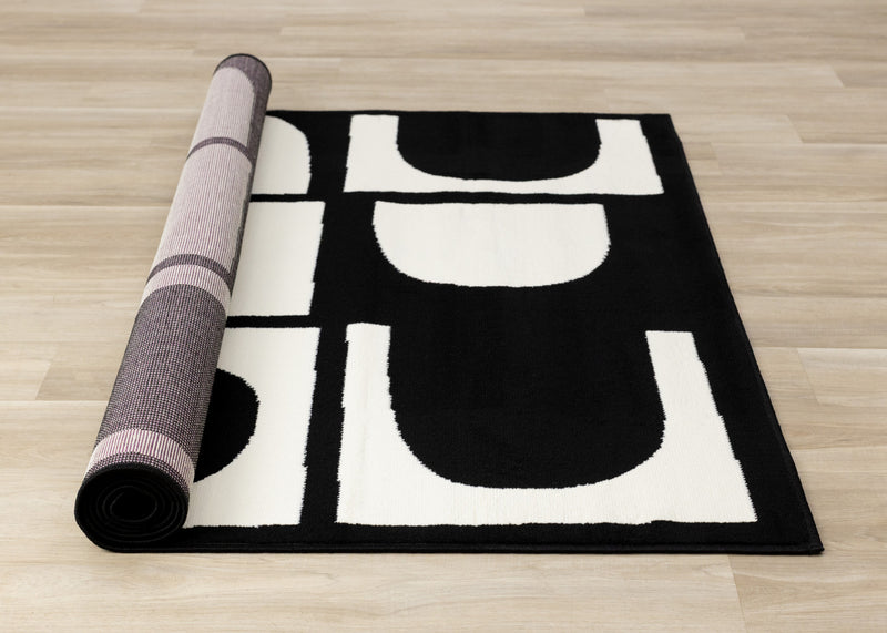 Florence Black White Dynamic Geometric Design, 5'3\" x 7'4\" Indoor Area Rug