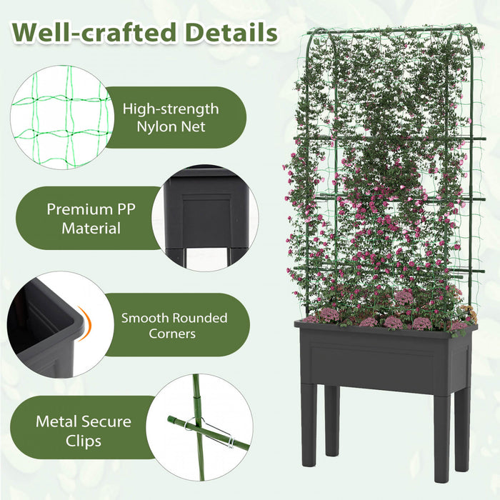 Costway Raised Garden Bed Planter Box With Climbing Trellis Water Level Indicator