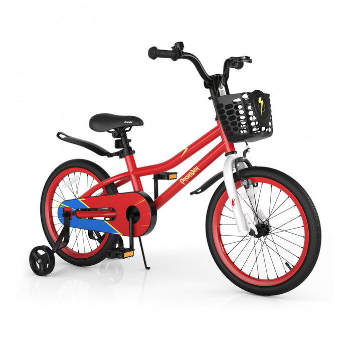 Costway 18\" Kid's Bike With Removable Training Wheels & Basket For 4-8 Years Old Red