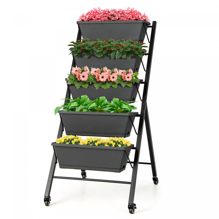 Costway 5-tier Vertical Raised Garden Bed Elevated Planter With Wheels & Container Boxes