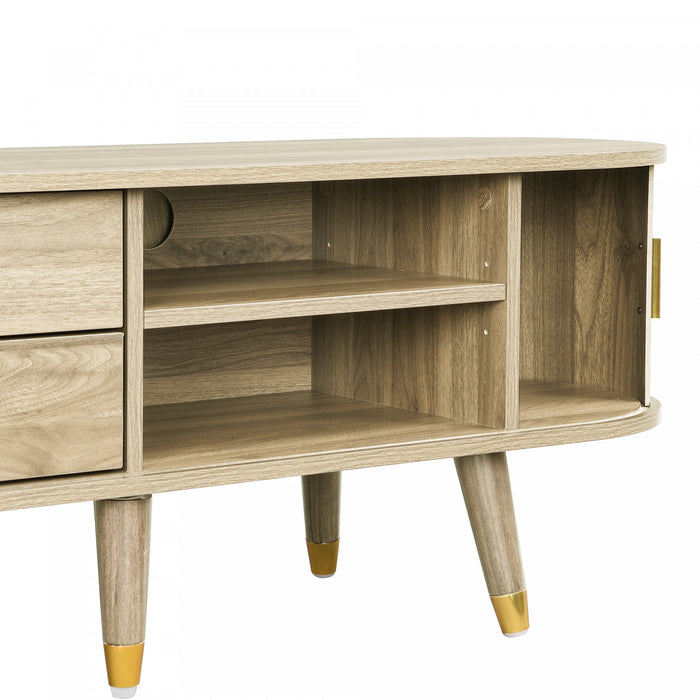 Rustic 69 Inch TV Cabinet with Sliding Door and Light Wood Finish, Wood
