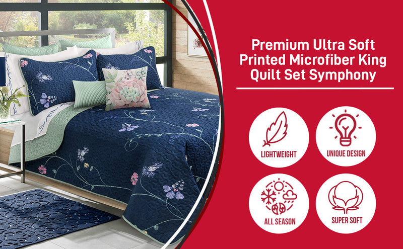 King Size 3-Piece Reversible Floral Quilt Set 