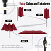 Costway 15.5 FT Extra-Large Patio Umbrella with LED Solar Lights & 12 Heavy-Duty Ribs Red