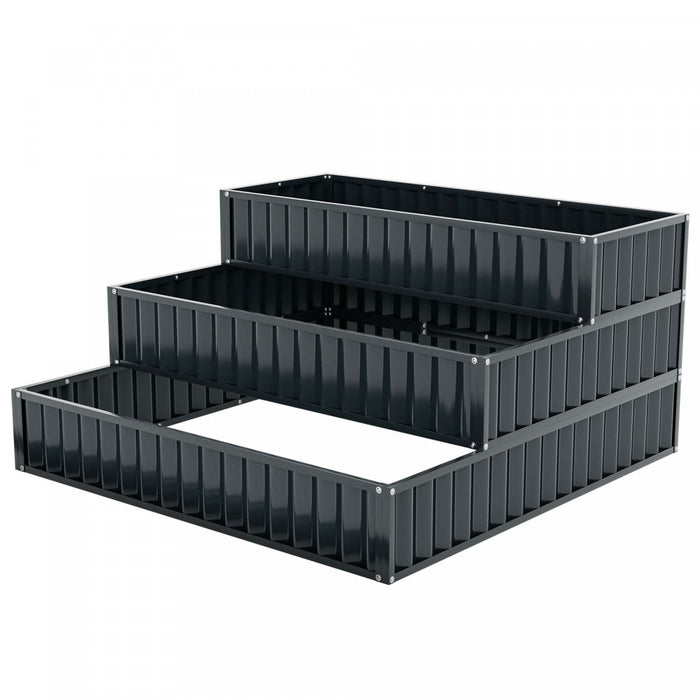 Costway 2 Pcs 3-tier Raised Garden Bed,47\" X 47\" X 24\" Metal Outdoor Elevated Planter Box Black