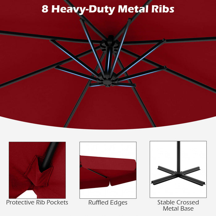 Costway 10 FT Offset Hanging Umbrella Patio Cantilever Umbrella with Cover Red