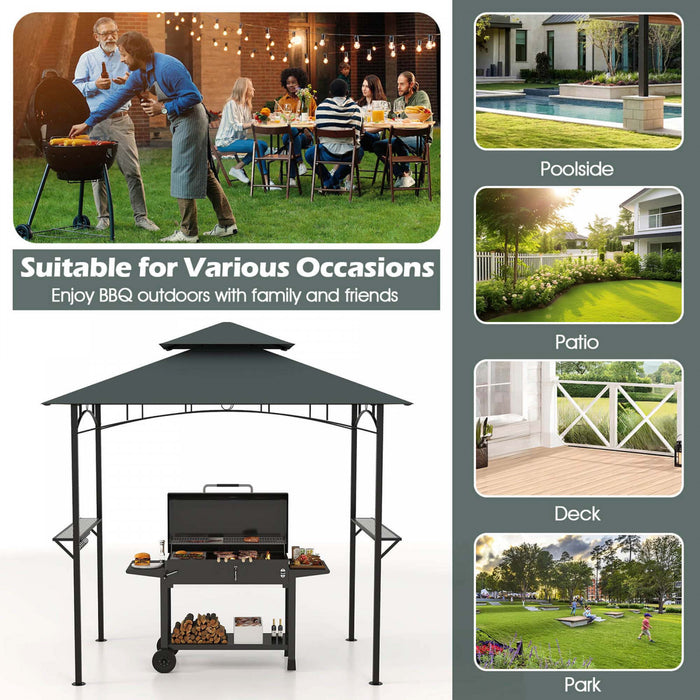 Costway 8' X 5' Grill Gazebo With 2 Shelves 7 Hooks Metal Frame Soft Top Gray