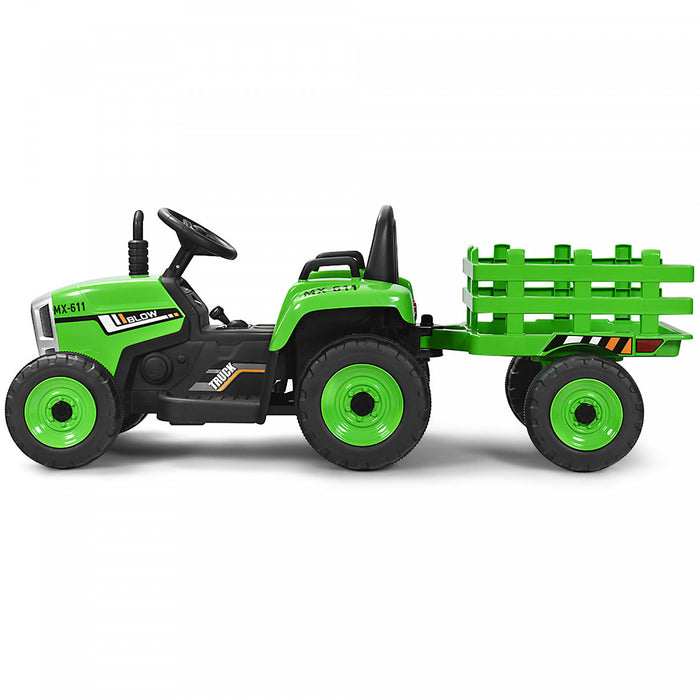 Costway 12v Kids Ride On Tractor With Trailer Ground Loader W/remote Control &led Lights