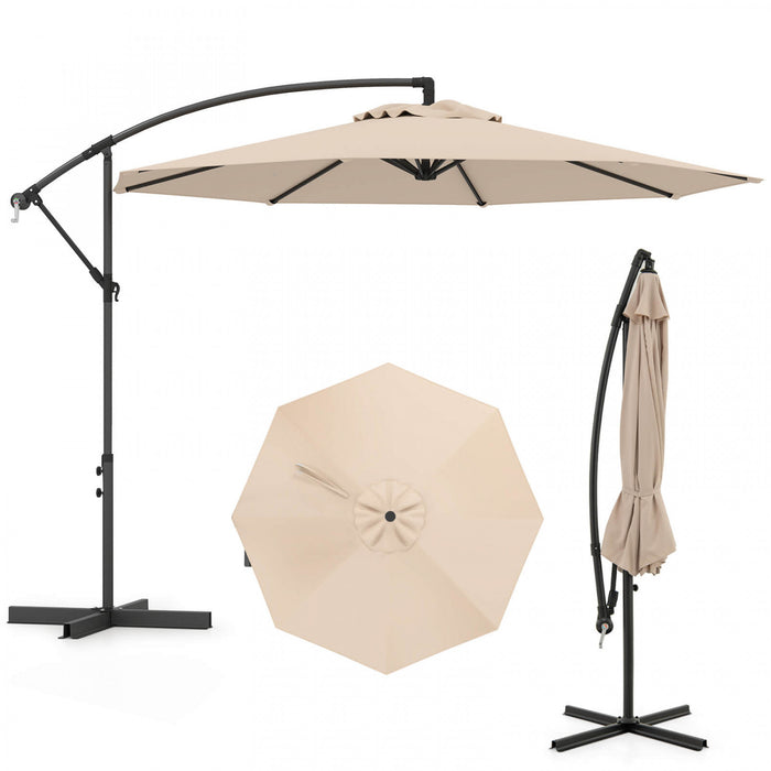 Costway 10 FT Patio Offset Umbrella w/8 Ribs Cross Base Tilt Beige