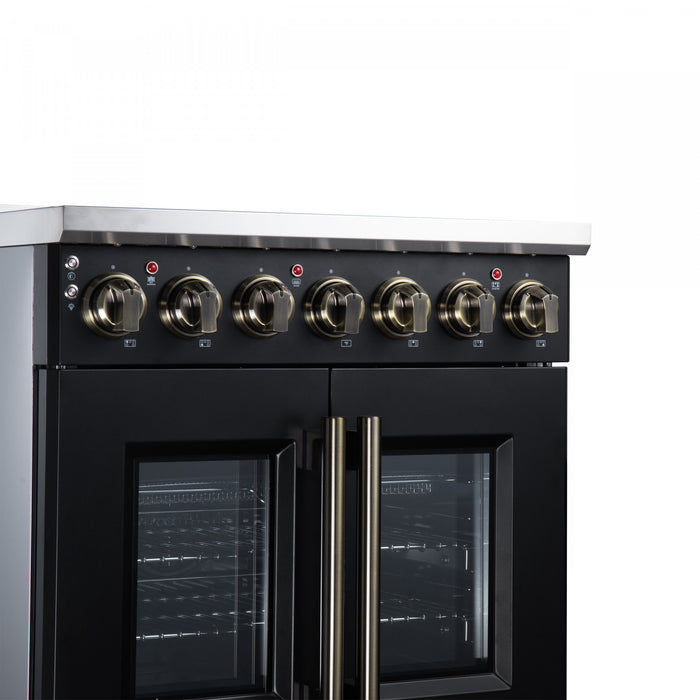 Forno Massimo 30 Inch French Door Electric range, 5 radiant burners, 4.32 cu.ft., Black - FFSEL6955-30BLK Electric Range
