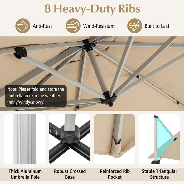 Costway 10 FT Patio Cantilever Umbrella Outdoor Aluminum Hanging Offset Umbrella w/ 360° Rotation Beige