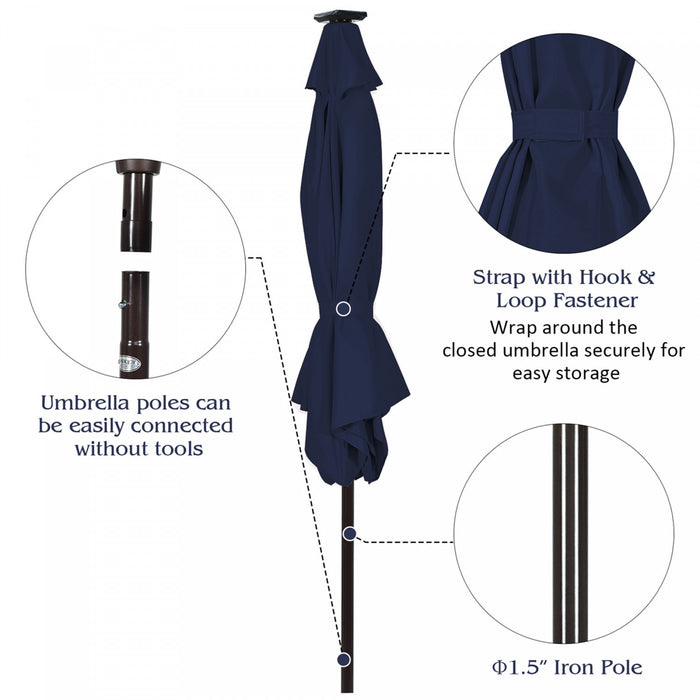 Costway 10' Solar LED Lighted Patio Market Umbrella Shade Tilt Adjustment Crank Navy