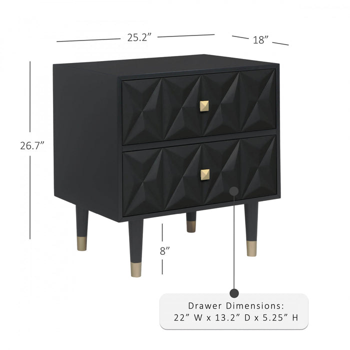 Geo 2-Drawer Textured Nightstand - Black