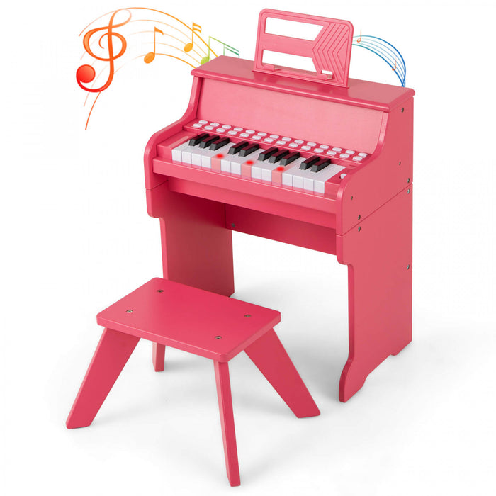 Costway 25 Keys Digital Piano with Music Stand Stool Lighted Keys Teaching Mode for 3+ Kids Pink