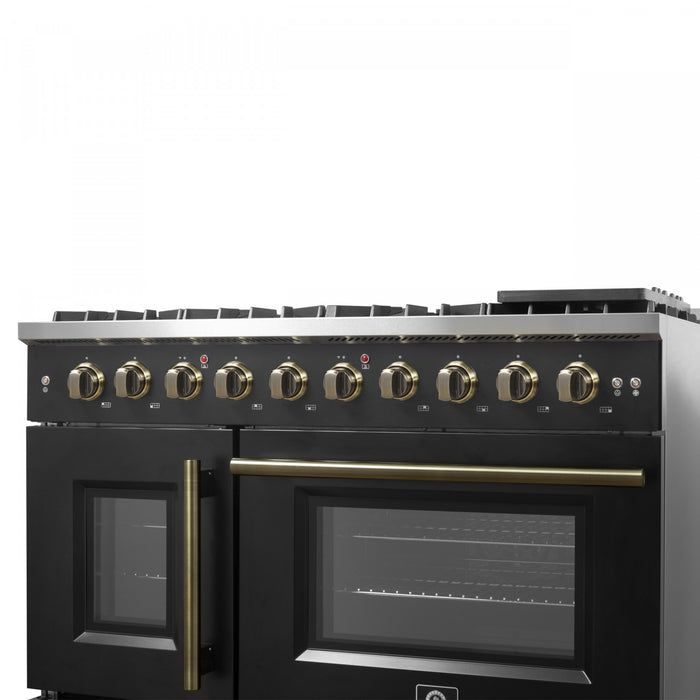 Forno Galiano 48\" Black Gas Range, 4.32 cu.ft- FFSGS6444-48BLK