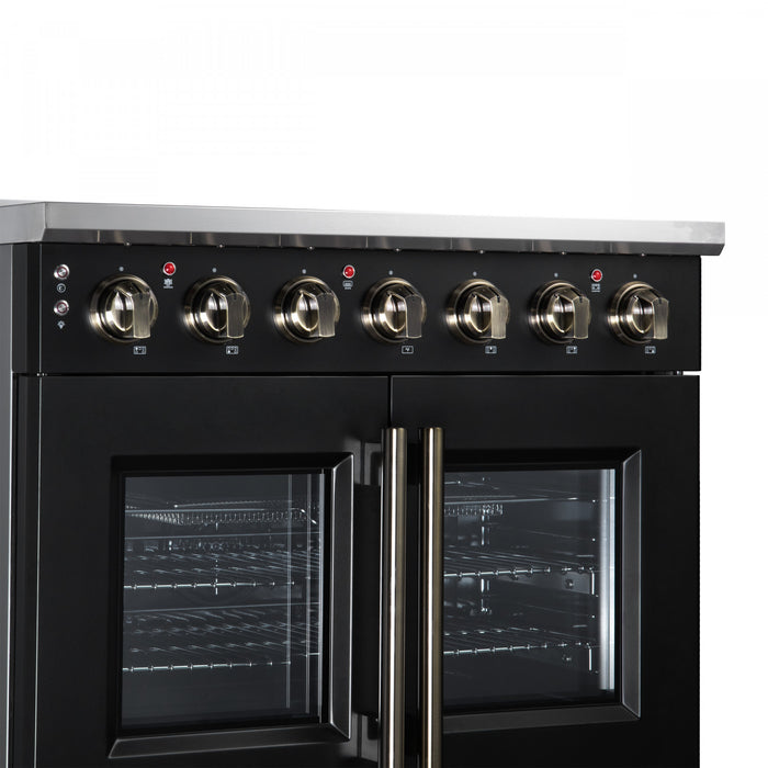 Forno Massimo 36 Inch French Door Electric range, 5 radiant burners, 5.36 cu.ft., Black - FFSEL6955-36BLK Electric Range