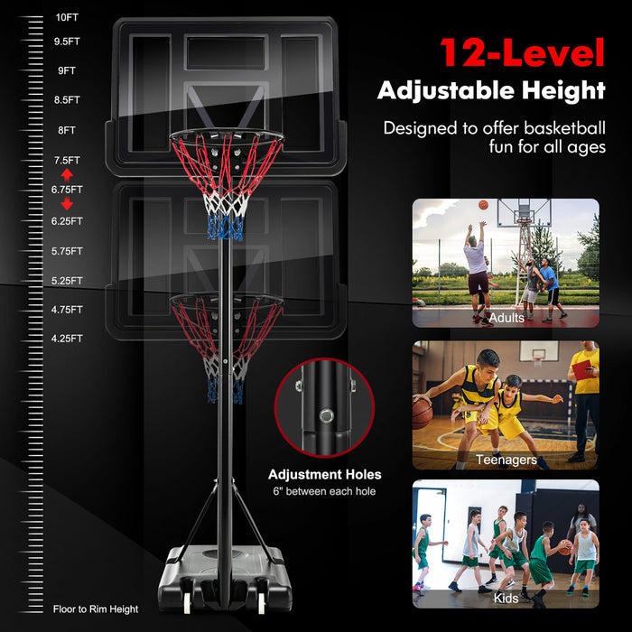 Costway 4.25-10ft Portable Adjustable Basketball Hoop System With 44\" Backboard 2 Nets