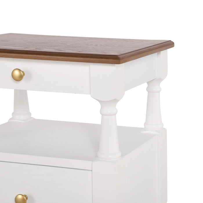 Emma 2-Drawer Wooden Bedroom Nightstand with Non-Slip Feet, Milk White