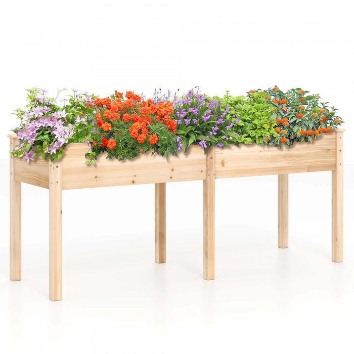 Costway Outdoor Raised Garden Bed With Legs 73x23x30in Wood Planter Box With Divider Panel Beige