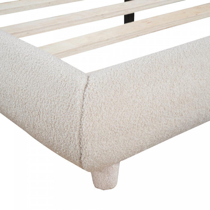Sophie Teddy Fleece Upholstered Platform Bed with Soft Fabric and Sturdy Frame,Full Size,Beige Full Bed