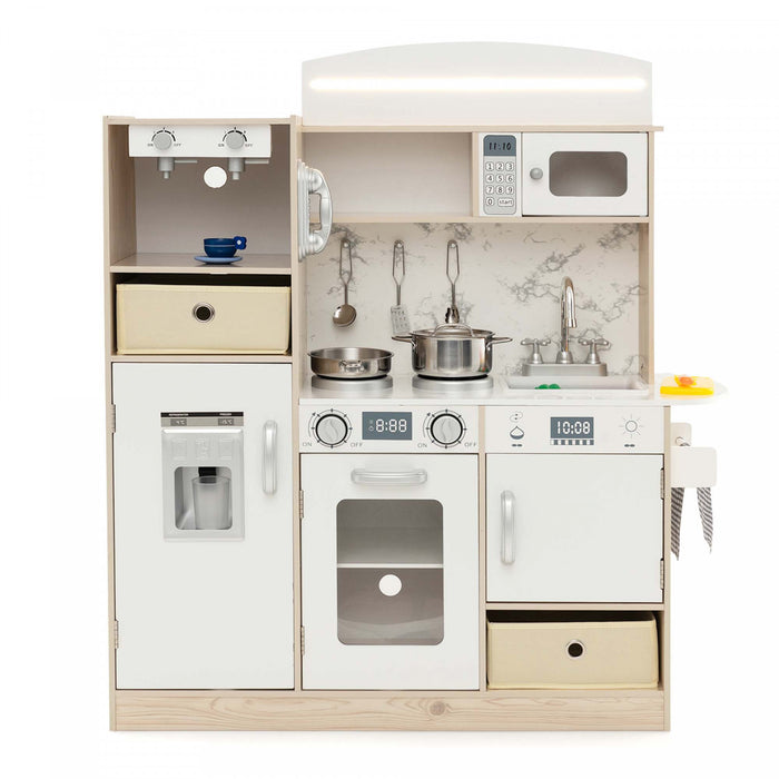 Costway Kids Pretend Play Kitchen Wooden Toy Playset With Led Lighting & Coffee Maker