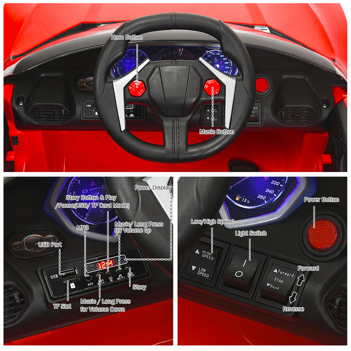 Costway 12v Kids Ride On Car 2.4g Rc Electric Vehicle W/ Lights Mp3 Openable Doors Red