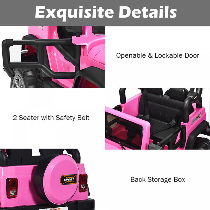 Costway 12v Kids Ride On Car 2 Seater Truck Rc Electric Vehicles W/ Storage Room Pink