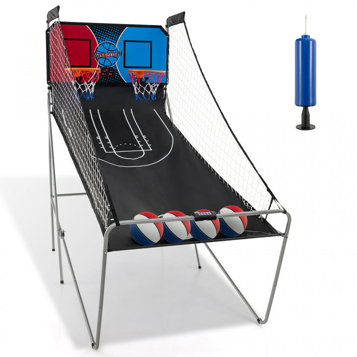 Costway Dual Shot Basketball Arcade Game With 8 Game Modes Arcade Sound Electronic Scoring Red