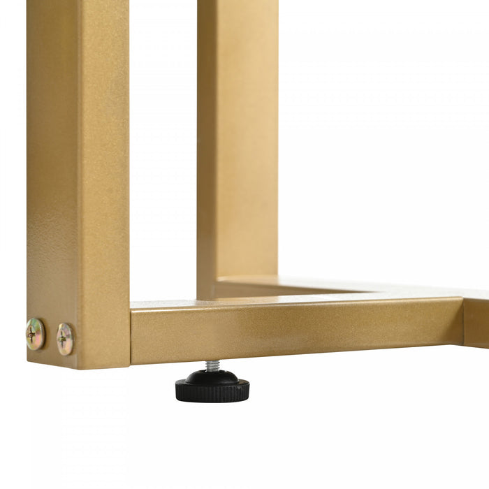 Horizon Modern Console Table with Geometric Drawers and Gold Frame, White/Gold