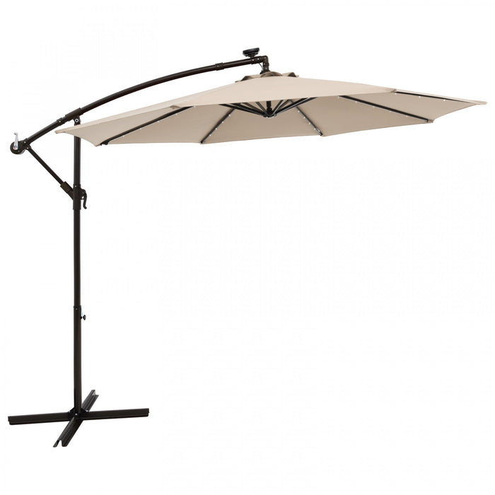 Costway 10 Ft Patio Solar LED Offset Umbrella 40 Lights Crank Cross Base Beige