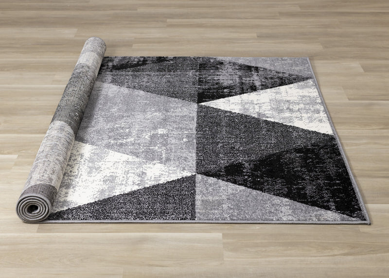 Covington Black White Grey Distressed Geometric Triangle Rug, 6'7\" x 9'10\" Indoor Area Rug