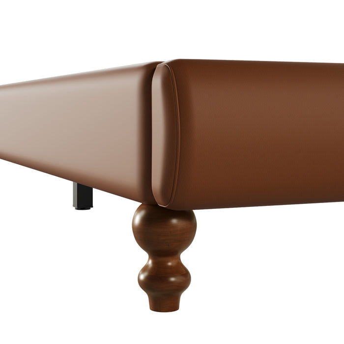 Emma Faux Leather Platform Bed Frame with Headboard,King Size,Brown King Bed