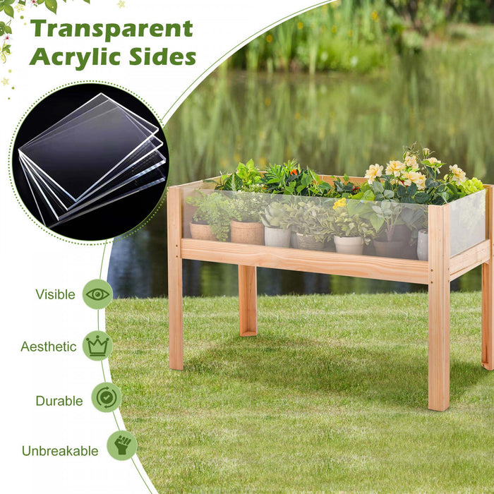 Costway Raised Wooden Garden Bed 31\" Elevated Planter Box Plant Terrarium With Drain Holes