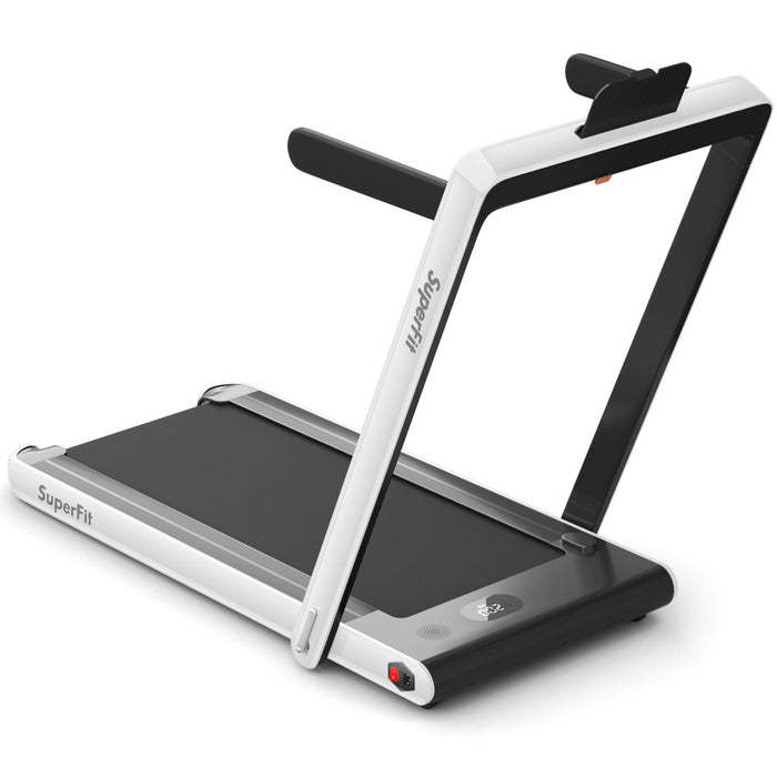 Superfit 2.25hp 2 In 1 Dual Display Folding Treadmill Jogging Machine W/app Control White