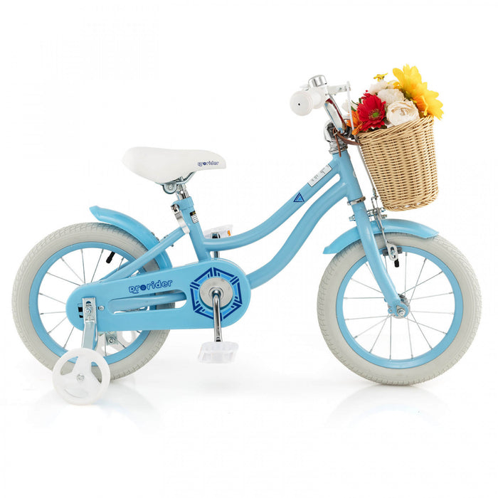 Prorider 14\" Kid's Bike With Training Wheels Adjustable Handlebar Seat Handbrake Blue