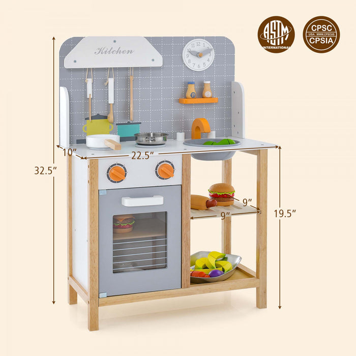 Costway Wooden Kid's Play Kitchen Set Pretend Chef Cooking Toy With Cookware Accessories