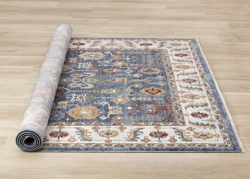 Olivia Blue Modern Tribal Inspired Border Rug, 7'10\" x 10'2\" Indoor Area Rug