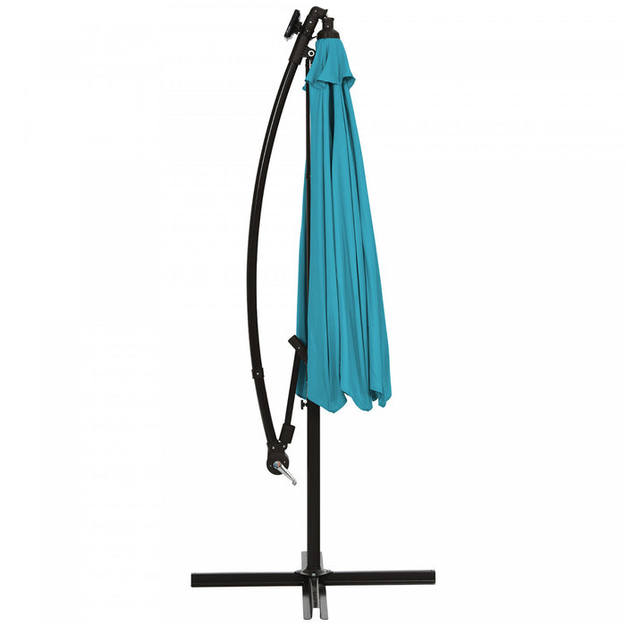 Costway 10 Ft Patio Solar LED Offset Umbrella 40 Lights Crank Base Turquoise