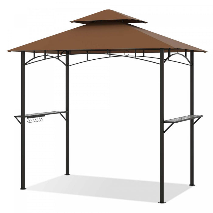 Costway 8' X 5' Grill Gazebo With 2 Shelves 7 Hooks Metal Frame Soft Top Brown